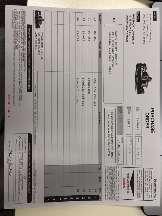 TO: Rosemont University 121 E. Front St. Louisville, KY 40202 PURCHASE ORDER