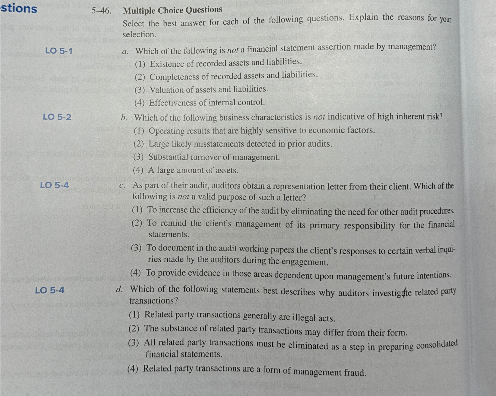  stions 5-46. Multiple Choice Questions Select the best answer for each