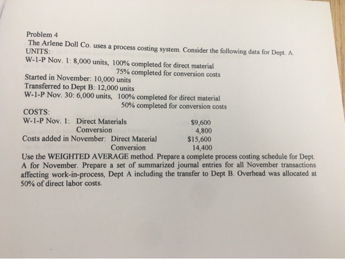  Problem 4 The Arlene Doll Co. uses a process costing system.