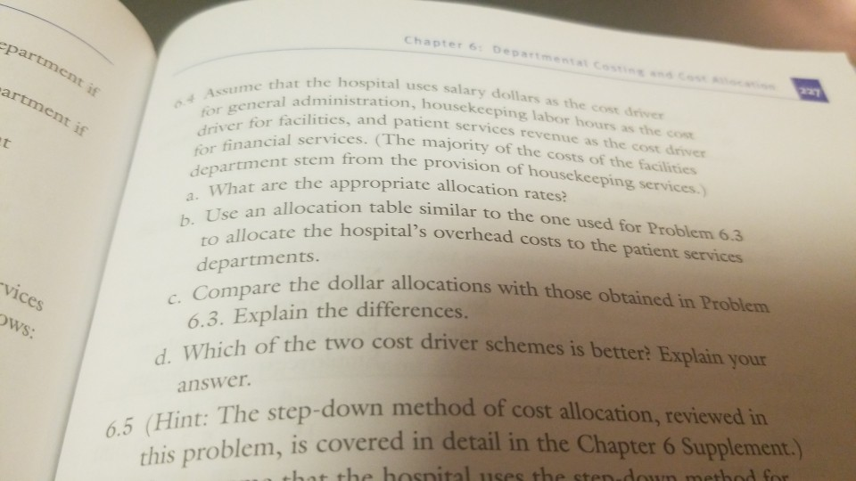 6.6. Thanks met the cost driver at services departm hartment in Ooh
