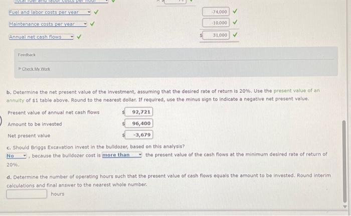 planning an investment of $96,400 for a bulldozer. The bulldozer is expected