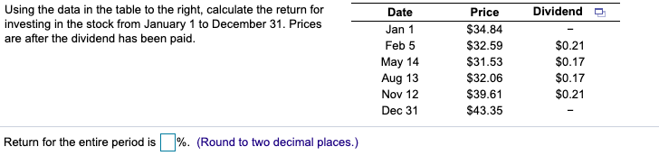  Using the data in the table to the right, calculate the
