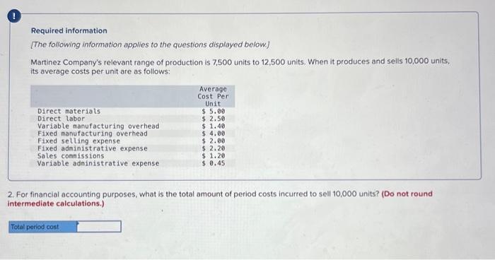 information applies to the questions displayed below] Martinez Company's relevant range of