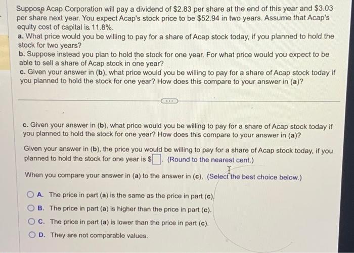 of $2.83 per share at the end of this year and $3.03