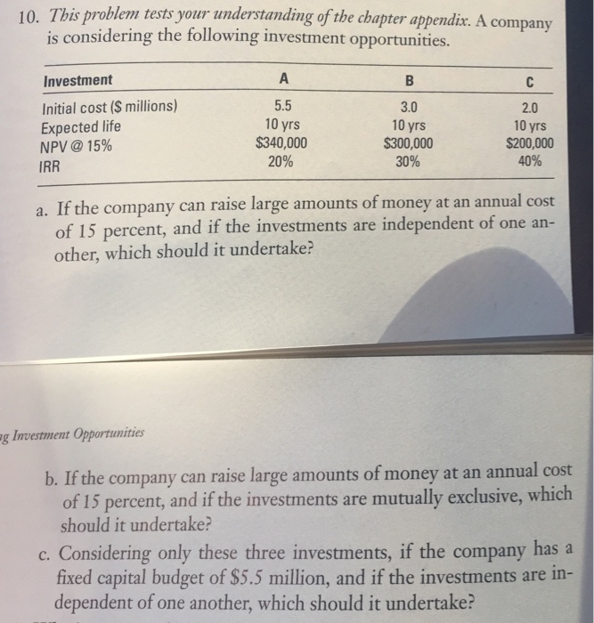  This problem tests our understanding of the chapter appendix. A company
