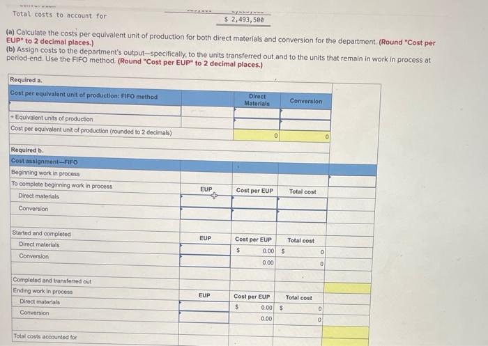 cost information below. a. Compute cost per equivalent unit for both direct
