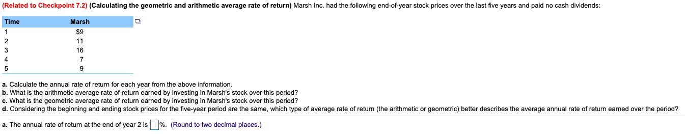 (Related to Checkpoint 7.2) (Calculating the geometric and arithmetic average rate