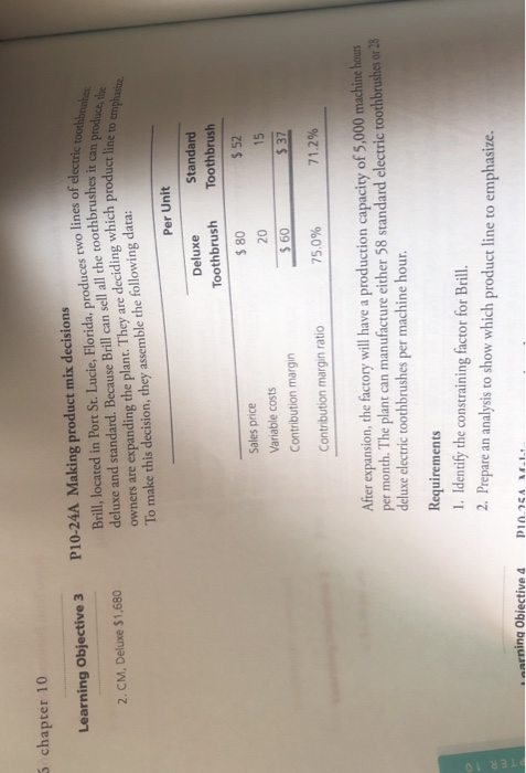  Schapter 10 Learning Objective 3 P10-24A Making product mix decisions Brill,