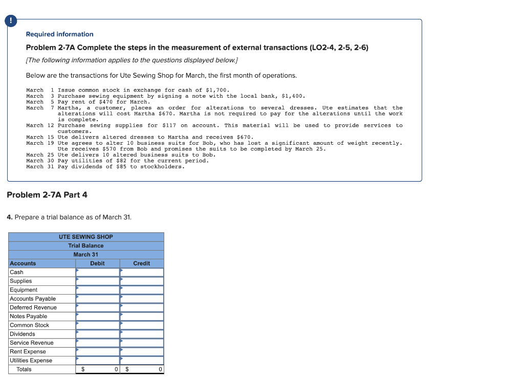  Required information Problem 2-7A Complete the steps in the measurement of