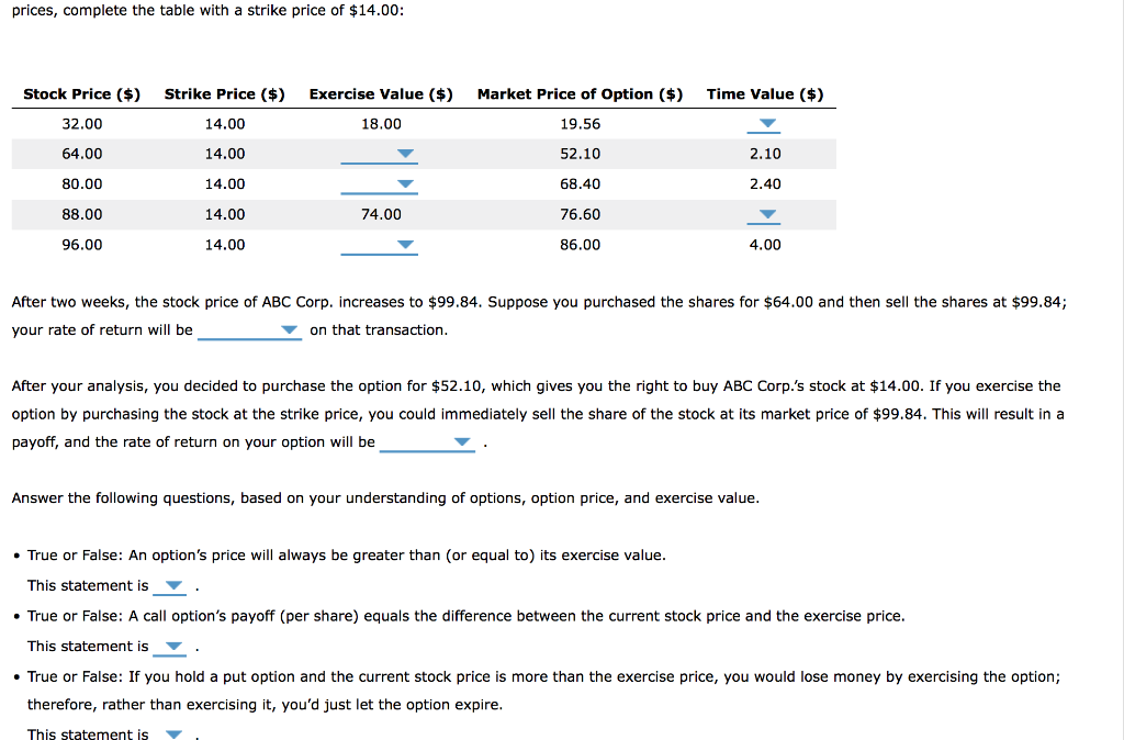  The following table presents the data on ABC Corp.s call options