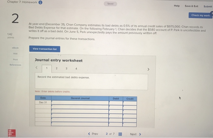  Chapter 7: Homework Help Save & Exit Submit Check my work