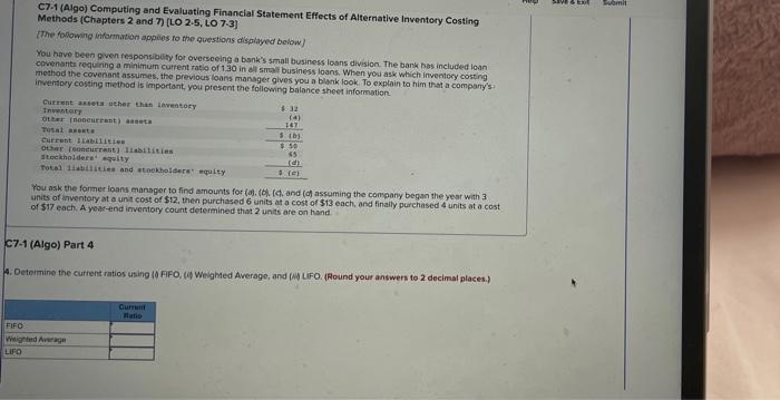  C7-1 (Algo) Computing and Evaluating Financial Statement Effects of Alternative Inventory