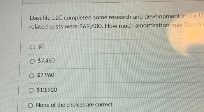  Daschle LLC completed some research and development in the U related
