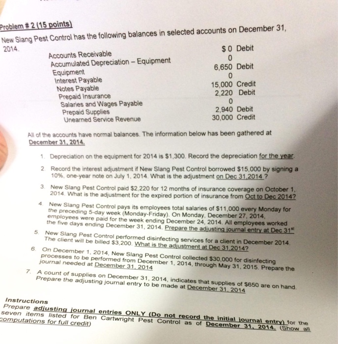  Problem # 2 (15 points) New Slang Pest Control has the