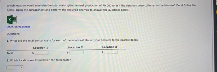 to the operating costs of three possible locations for Fountains Manufacturing: Location