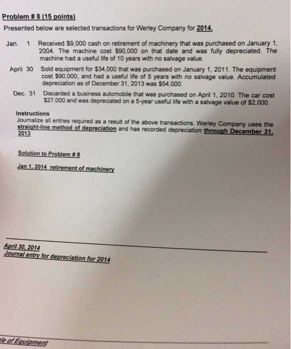  Problem # 8 (15 points) Presented below are selected transactions for