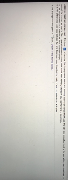  answer A and B needed Accounts receivable management This table shows
