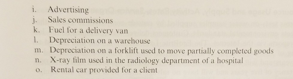 of activity inputs as variable, fixed, or mixed. Identify the activity and