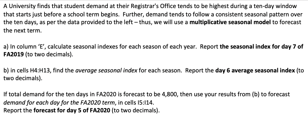 Please show work on excel :D A University finds that student demand