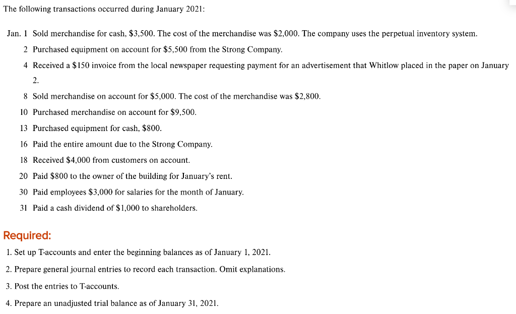 QL02-3, 102-4 The following is the post-closing trial balance for the Whitlow