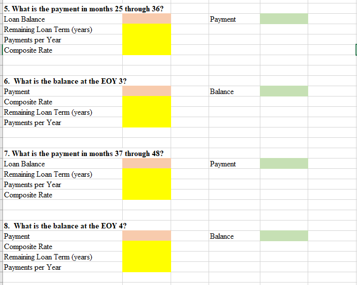 answer each of the questions below using arithmetic, algebra, and Excel functions
