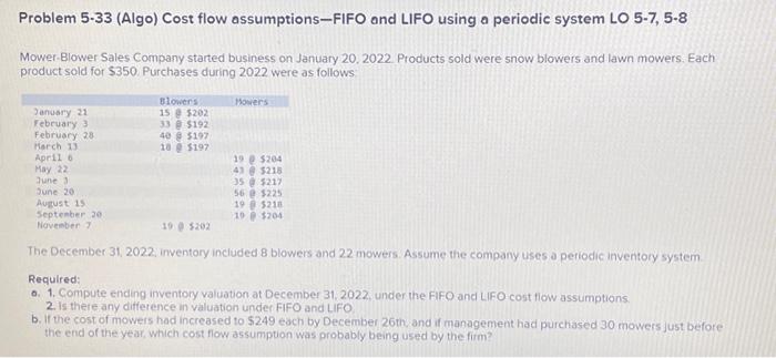  Problem 5.33 (Algo) Cost flow assumptions-FIFO and LIFO using a periodic