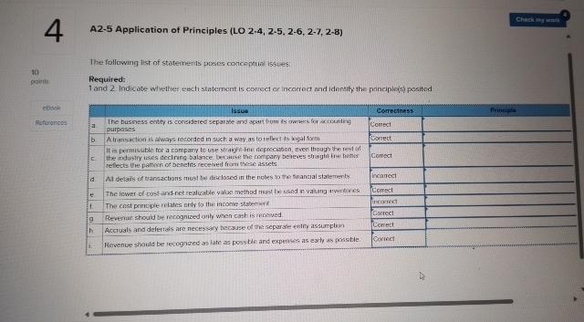  4 A2-5 Application of Principles (LO 2-4,2-5,2-6,2-7,2-8) 10 The following list