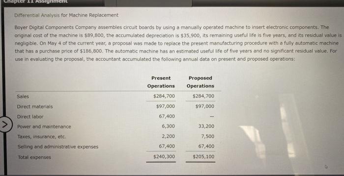 Differential Analysis for Machine Replacement Boyer Digital Components Company assembles circuit
