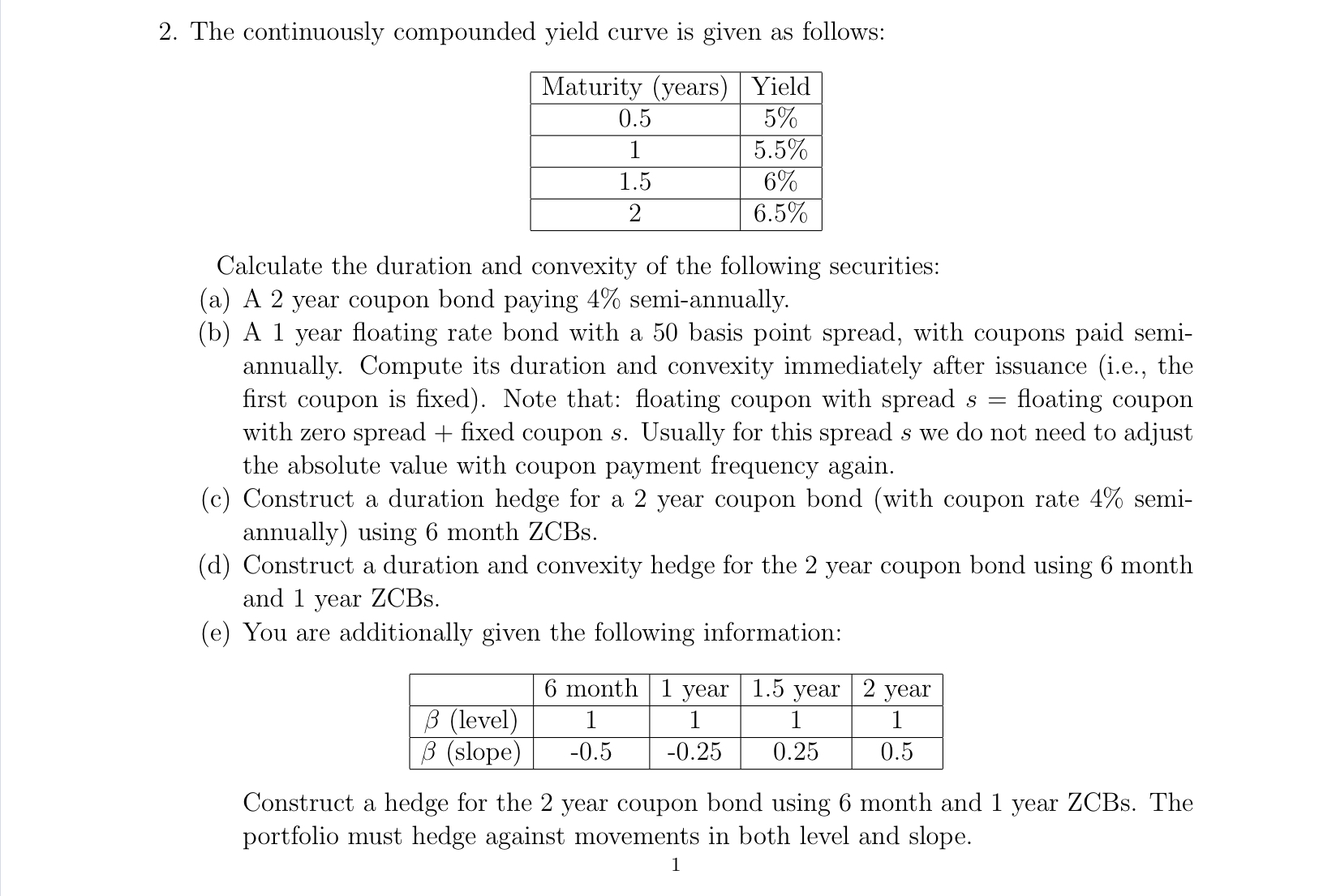  The continuously compounded yield curve is given as follows: \table[[Maturity (years),Yield],[0.5,5%