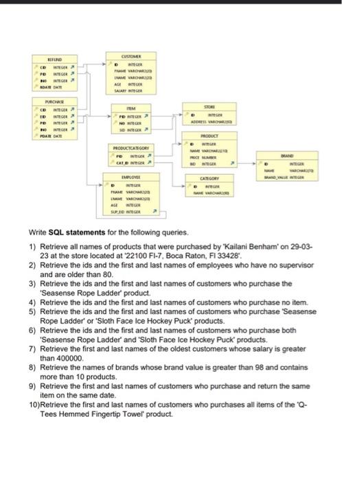  Write SQL statements for the following queries. 1) Retrieve all names