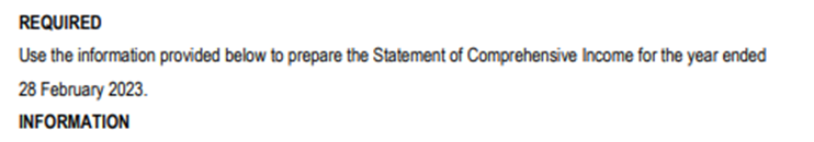  REQUIRED Use the information provided below to prepare the Statement of