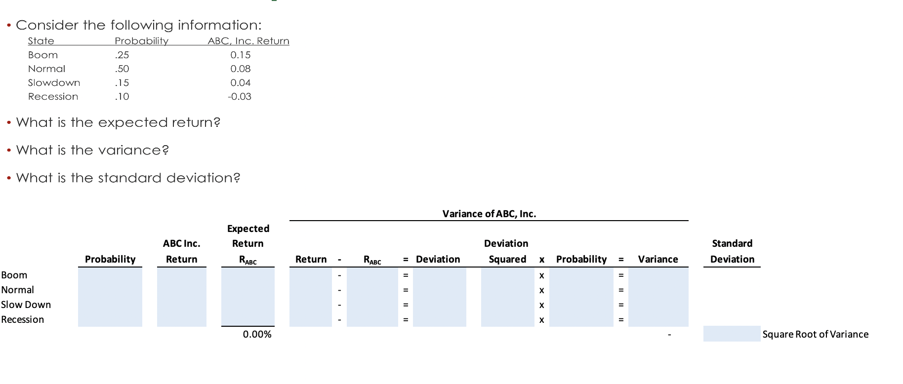  - Consider the following information: - What is the expected return?