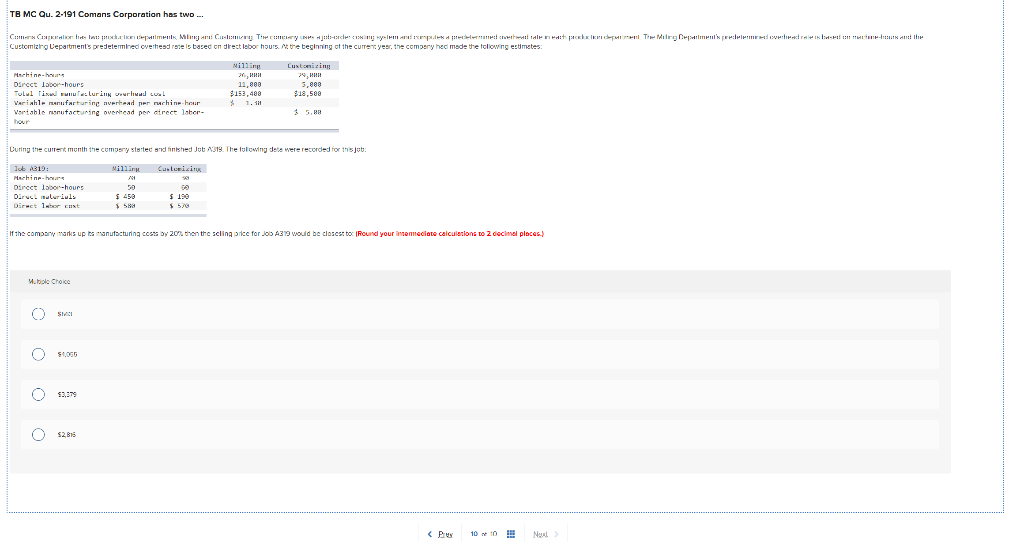  TB MC Qu. 2-191 Comans Corporation has two Com a estas