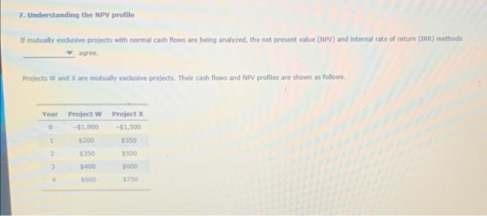  7. Understanding the NPV profile If mutually exclusive projects with normal