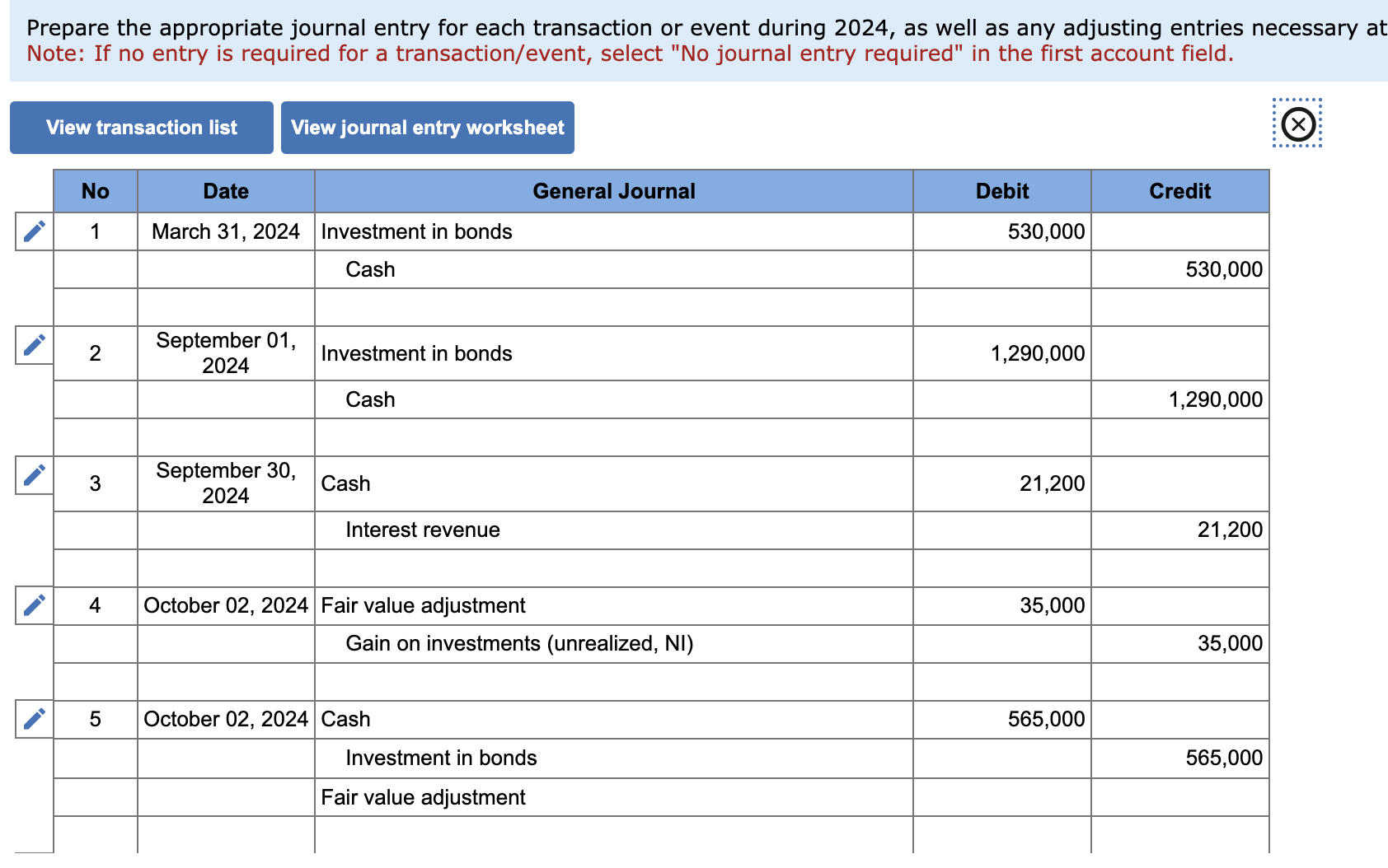 2024 , as well as any adjusting entries necess Note: If no