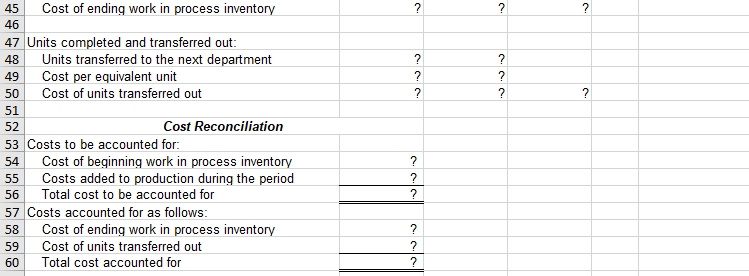 formulas in all of the cells that contained question marks, verify that