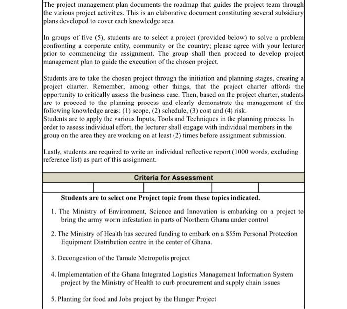  The project management plan documents the roadmap that guides the project