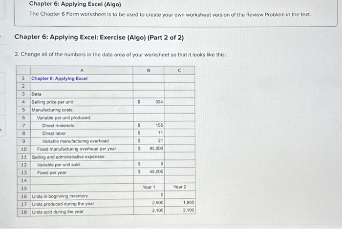  Chapter 6: Applying Excel (Algo) The Chapter 6 Form worksheet is