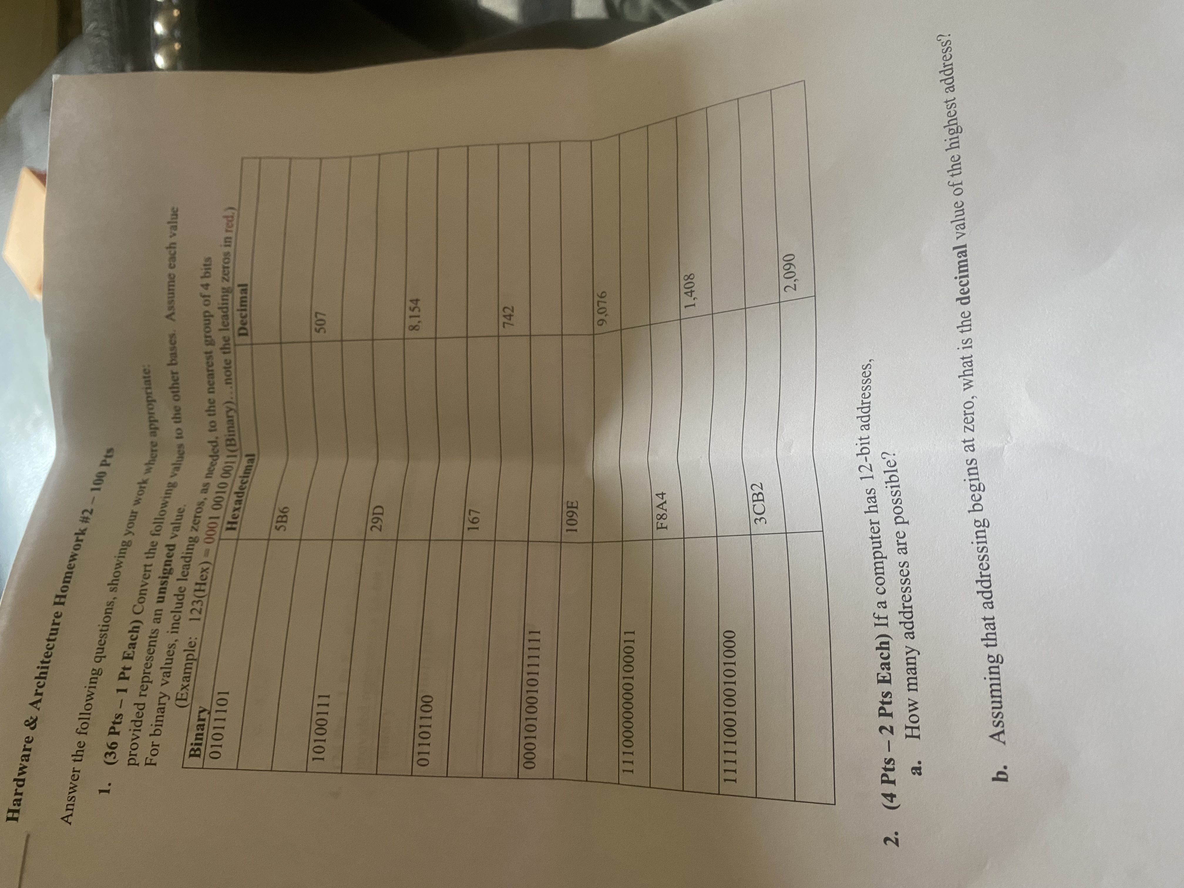  (36 Pts-1 Pt Each) Convert the following values to the other