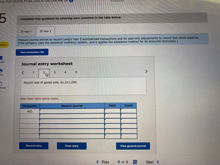7-4A (Algo) Accounts receivable transactions and bad debts adjustments LO C1, P2,