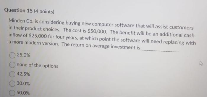  Minden Co. is considering buying new computer software that will assist