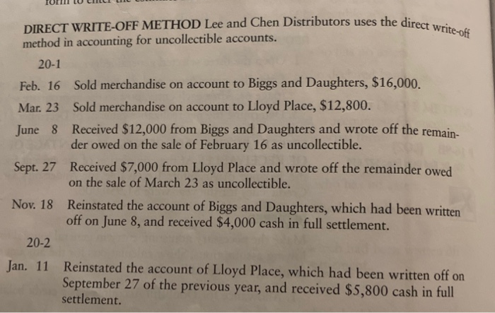  TORII LU LILCI IL es the direct write-off DIRECT WRITE-OFF METHOD