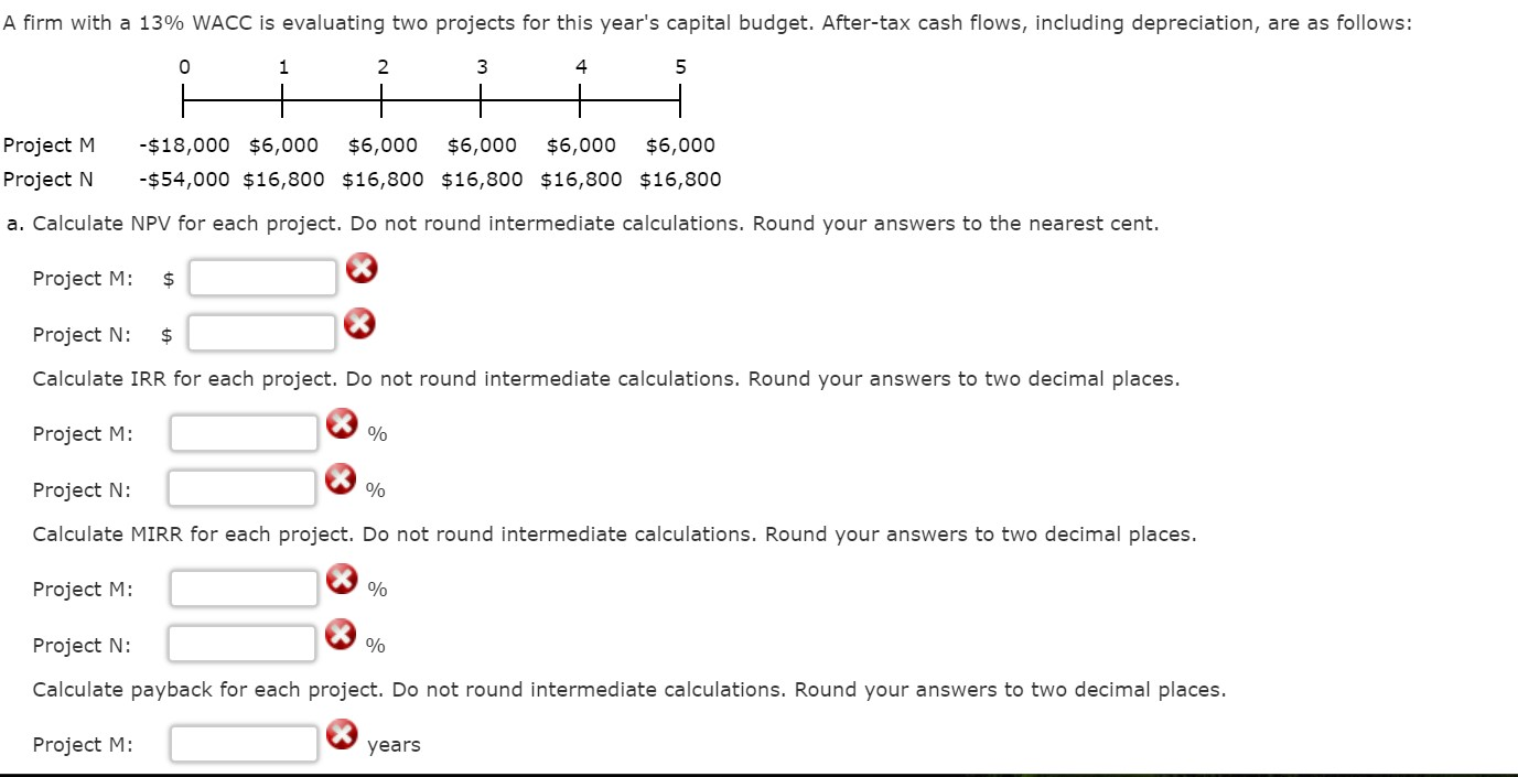 A firm with a 13% WACC is evaluating two projects for