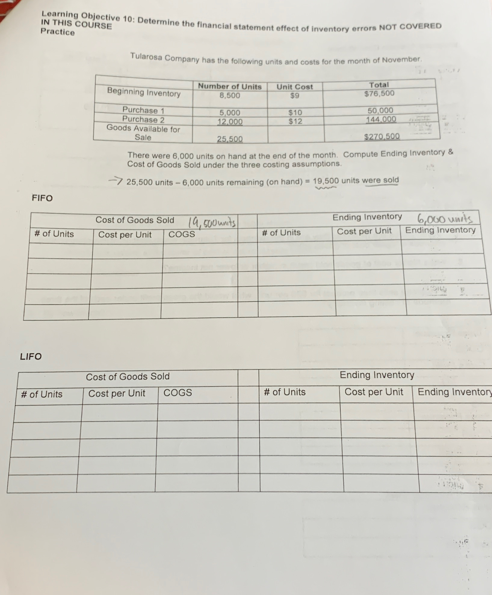  Learning Objective 10: Determine the financial statement effect of inventory errors