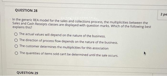  QUESTION 28 2 po In the generic REA model for the