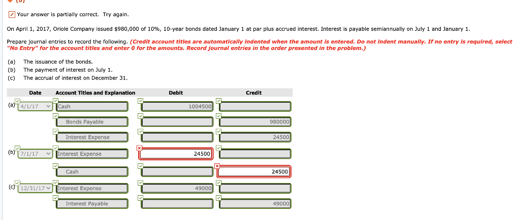  Your answer is partially correct. Try again. On April 1, 2017,
