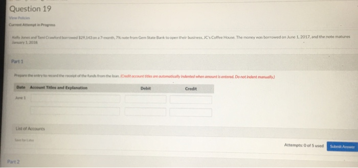  Question 19 Current Attempt in Progress Key s and Crawford borrowed