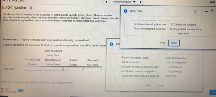 7 or 9 (O complete) Hw E8-24 (similar to) Data Tabie