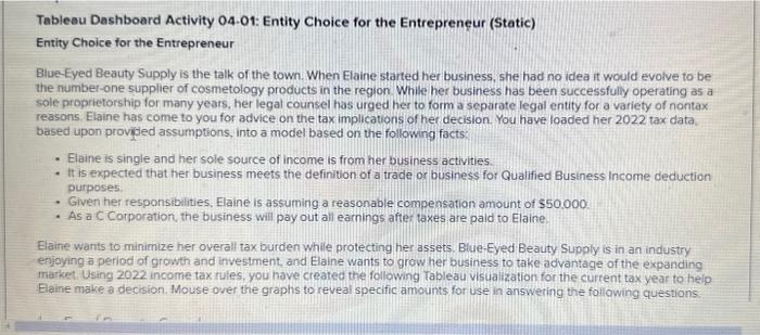  Tableau Dashboard Activity 04.01: Entity Choice for the Entrepreneur (Static) Entity