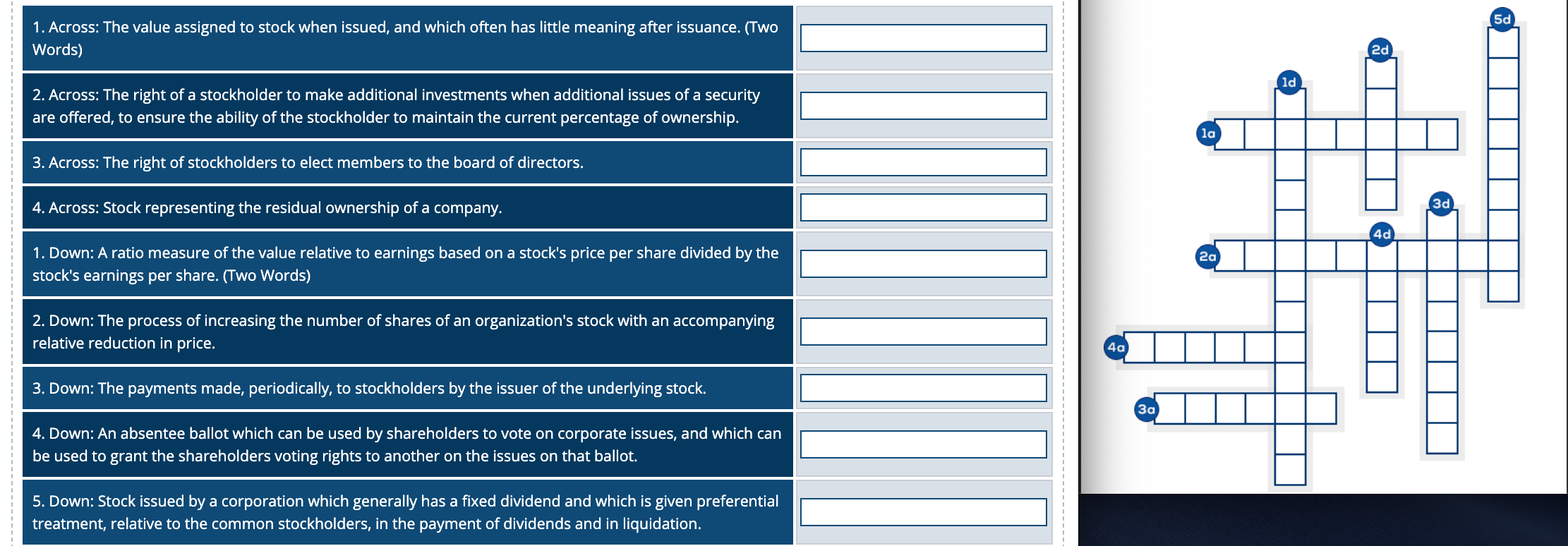  5d 1. Across: The value assigned to stock when issued, and